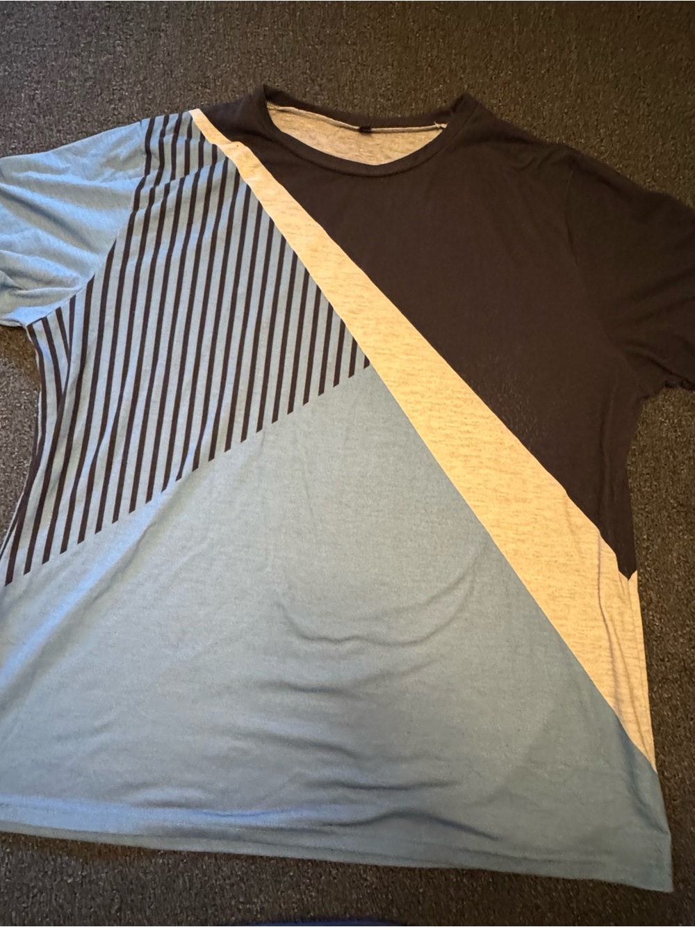 Women's Geometric Graphic Tee -Asymmetric Blue & Black Short Sleeve Top Size 3XL - Picture 3 of 8